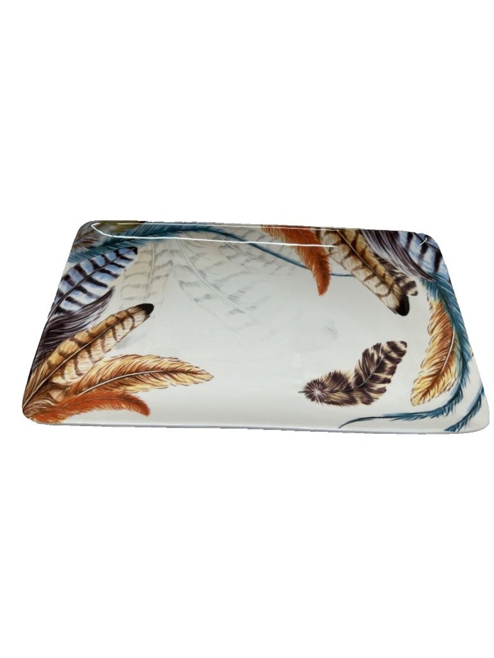 Pier One Feather Stoneware Serving Platter 8x14" New Open Box